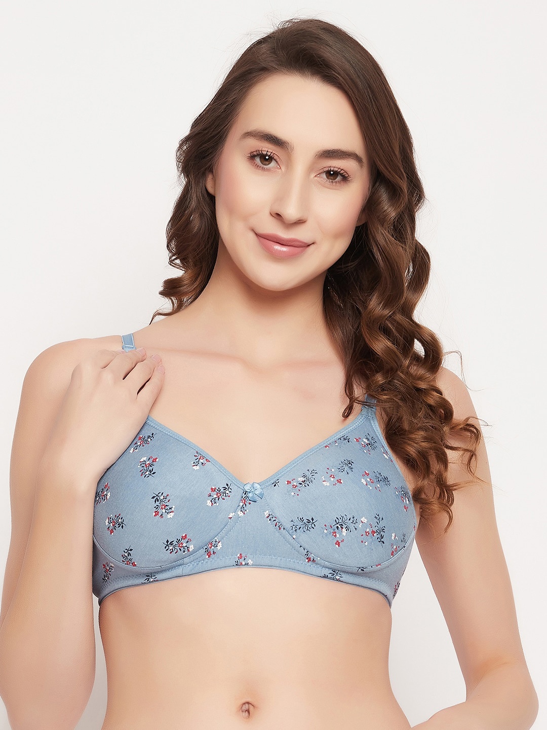 

Clovia Floral Lightly Padded Cotton T-Shirt Bra, Blue