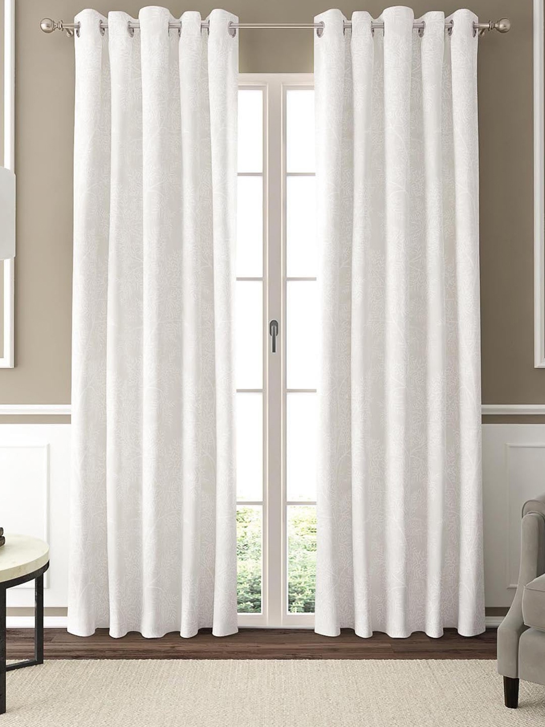 

GM Florence White 2 Pieces Floral Room Darkening Door Curtain
