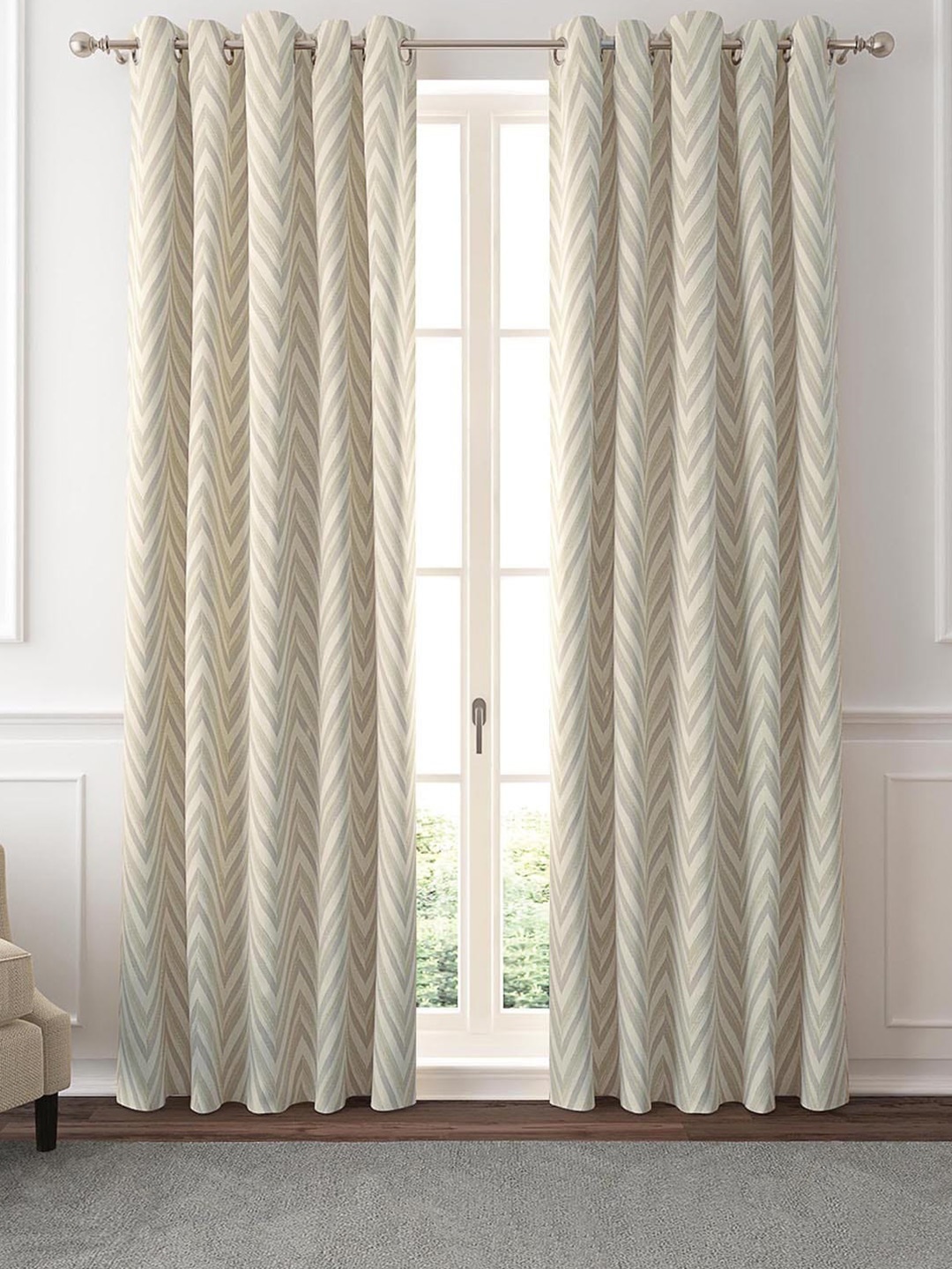 

GM Carillon Beige & Grey 2 Pieces Geometric Room Darkening Door Curtain