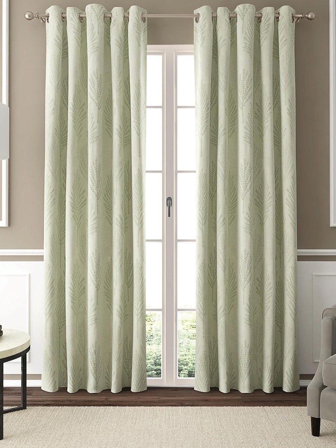 

GM Talgo Green & Grey 2 Pieces Floral Room Darkening Door Curtain
