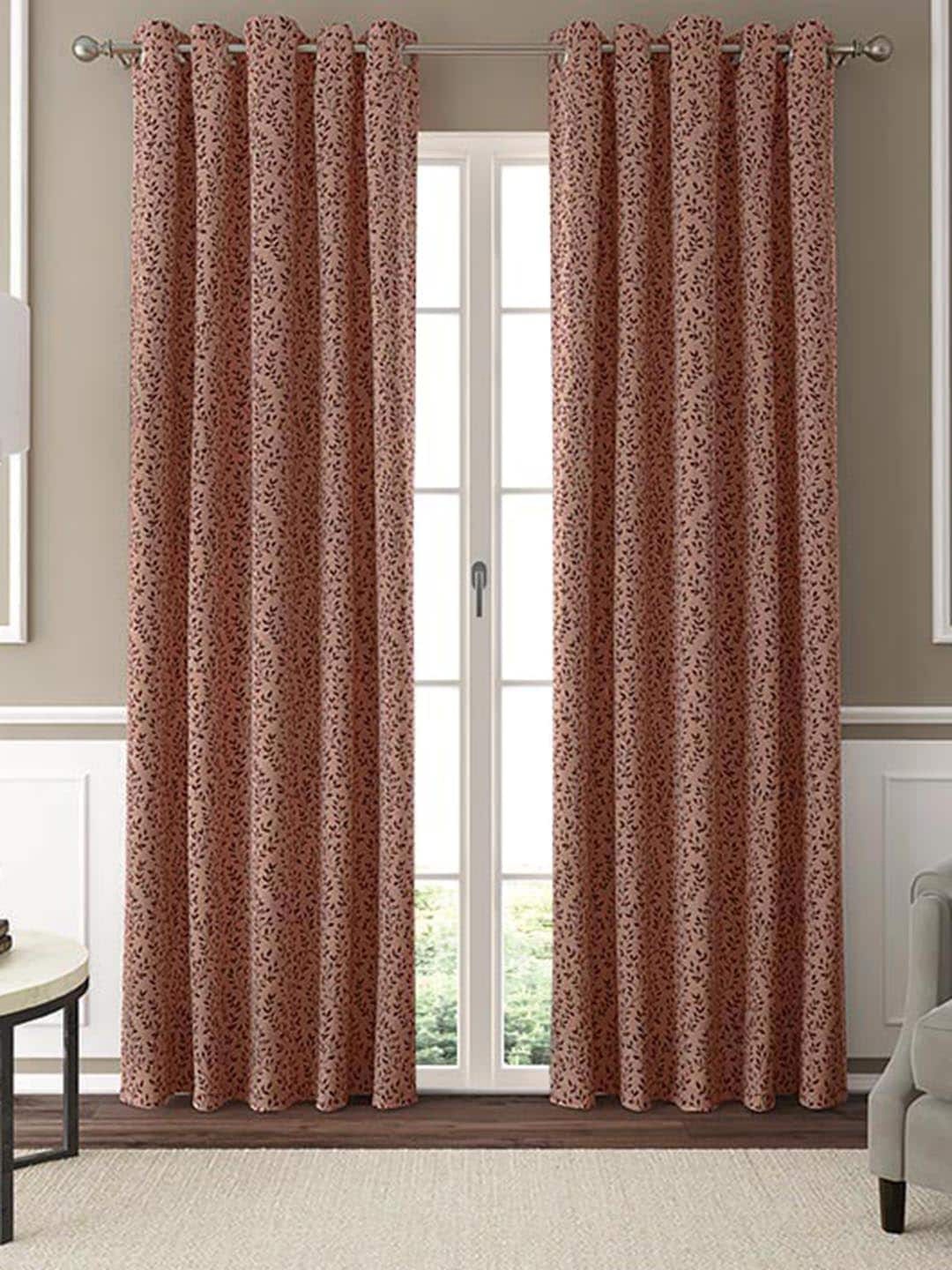 

GM Zenzi Rust Red 2 Pieces Floral Room Darkening Door Curtain