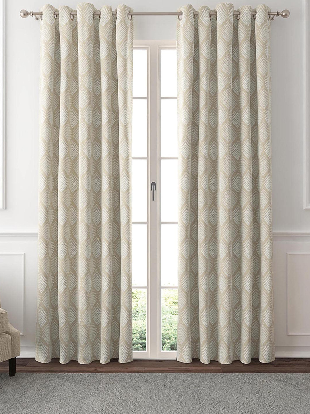 

GM Mirage Beige & White 2 Pieces Ethnic Motifs Room Darkening Door Curtain