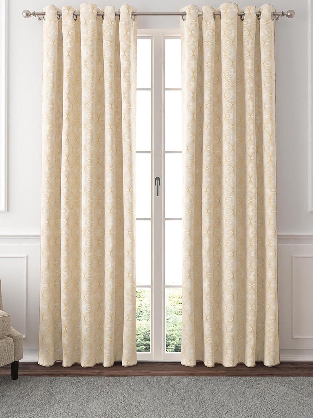 

GM Jasmin Beige & Cream-Coloured 2 Pieces Geometric Room Darkening Door Curtain