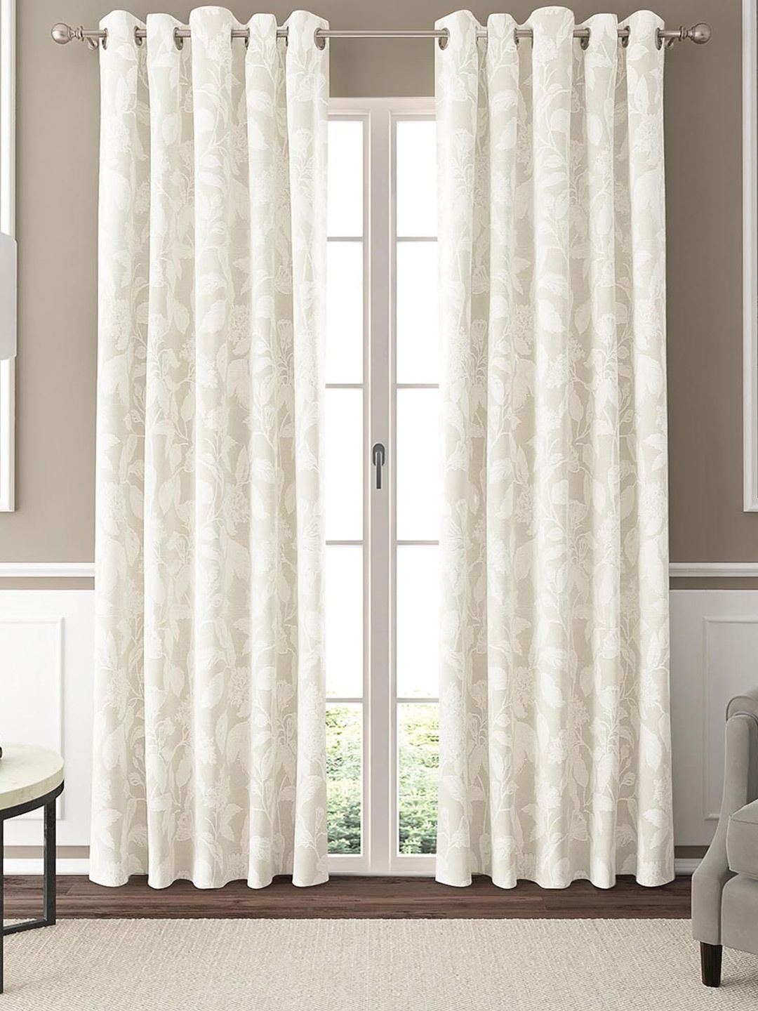 

GM Arosa Off White 2 Pieces Floral Room Darkening Door Curtains
