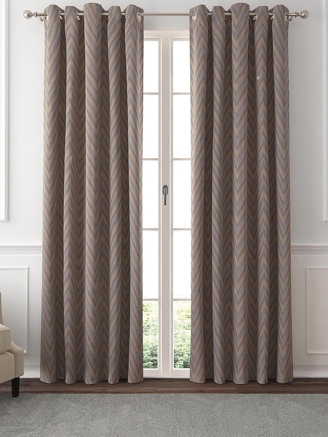 

GM Carillon Grey & Beige 2 Pieces Geometric Room Darkening Door Curtain