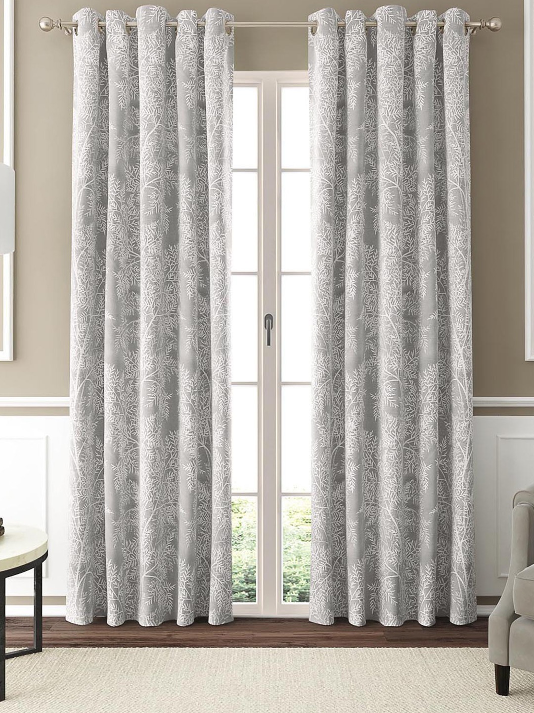 

GM Florence Grey & White 2 Pieces Floral Room Darkening Door Curtain