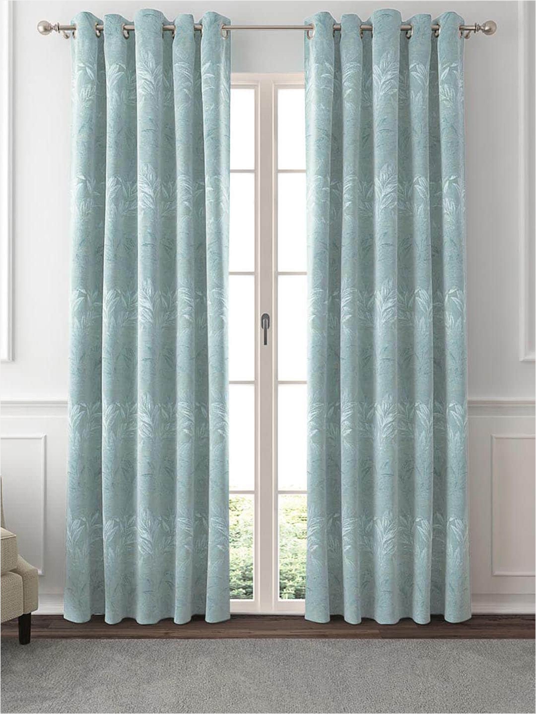 

GM Mirage Sea Green & White 2 Pieces Floral Room Darkening Door Curtains
