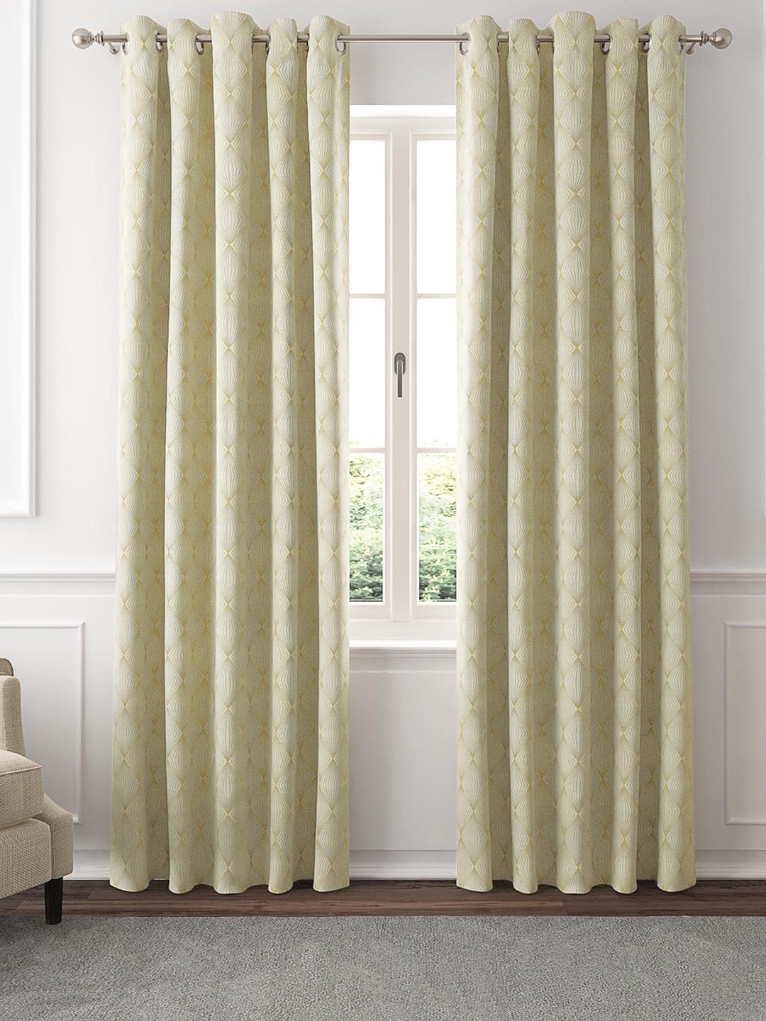 

GM Jasmin Cream-Coloured & White 2 Pieces Geometric Room Darkening Door Curtain