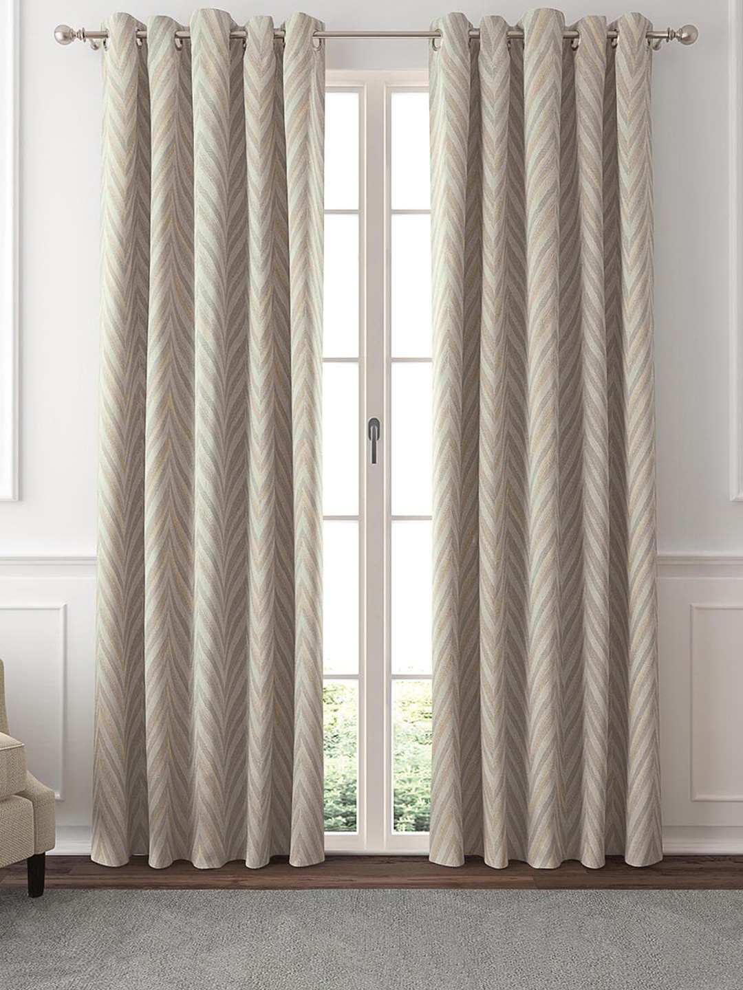 

GM Carillon Grey & Beige 2 Pieces Geometric Room Darkening Door Curtain