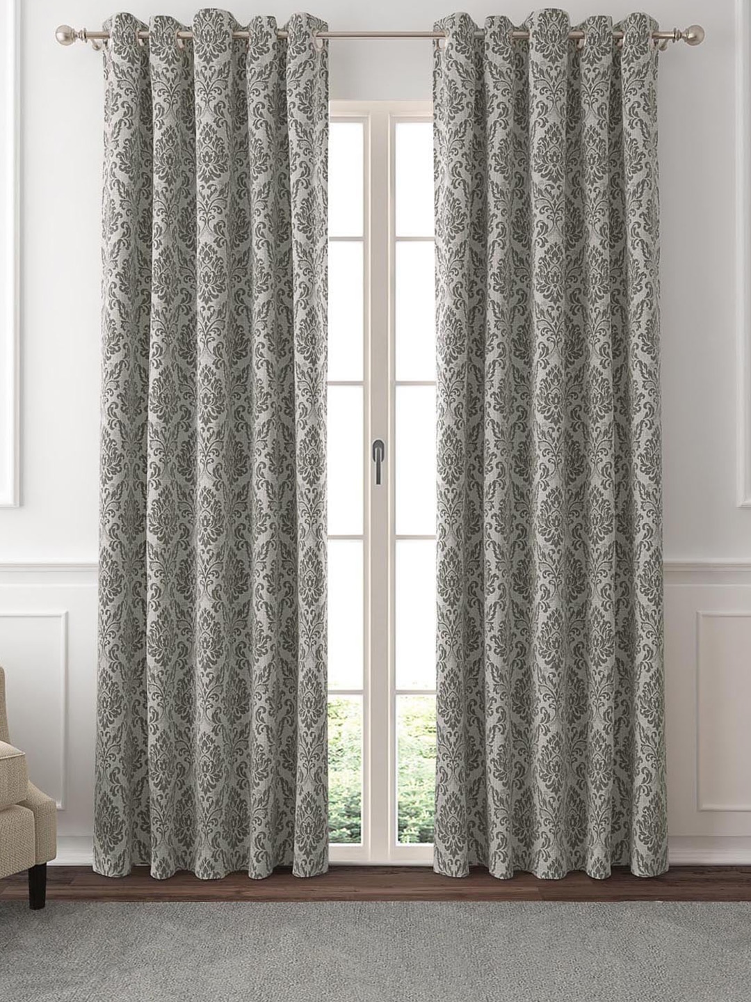

GM Avoca Grey 2 Pieces Ethnic Motifs Room Darkening Door Curtain
