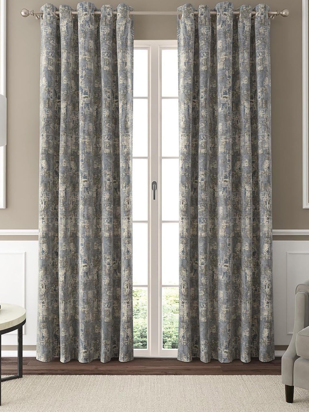 

GM New Classics Grey & White 2 Pieces Abstract Room Darkening Door Curtain