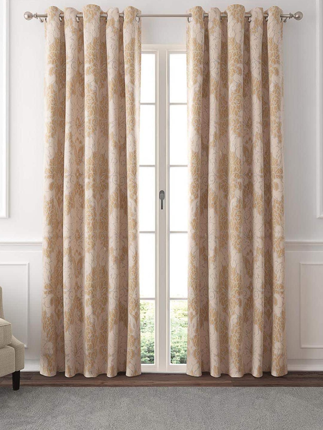 

GM Carillon Beige & Brown 2 Pieces Ethnic Motifs Room Darkening Door Curtain