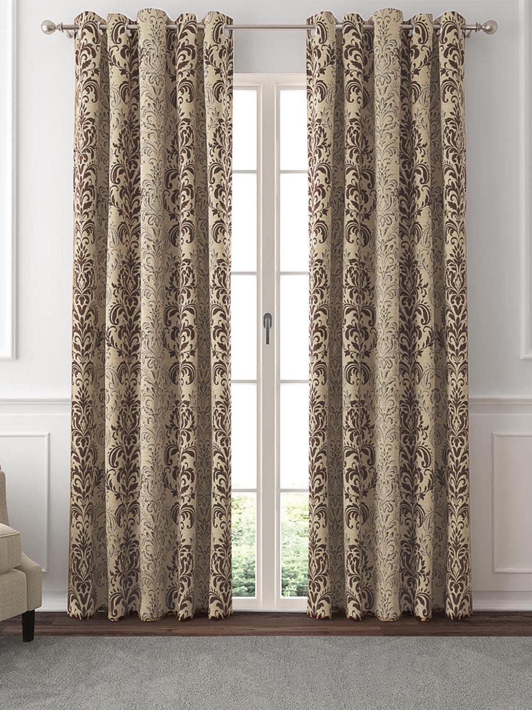 

GM Jasmin Coffee Brown & Beige 2 Pieces Ethnic Motifs Room Darkening Door Curtain