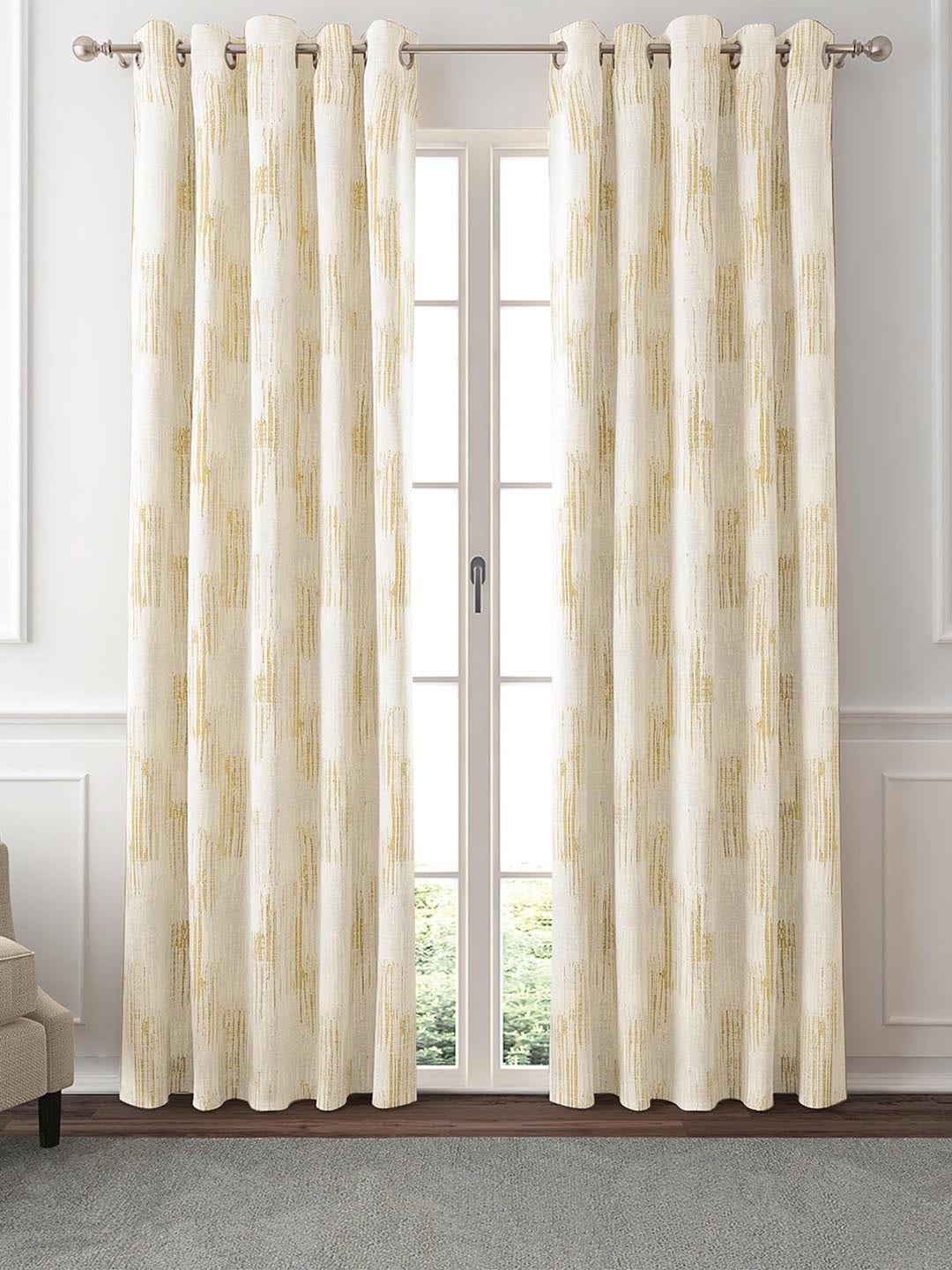 

GM Off White & Brown 2 Pieces Abstract Self Design Room Darkening Door Curtain