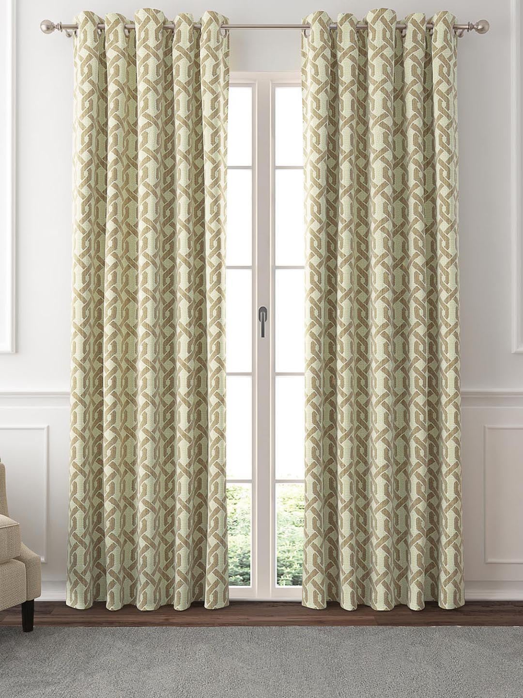 

GM Cream & Beige 2 Pcs Geometric Room Darkening Door Curtain
