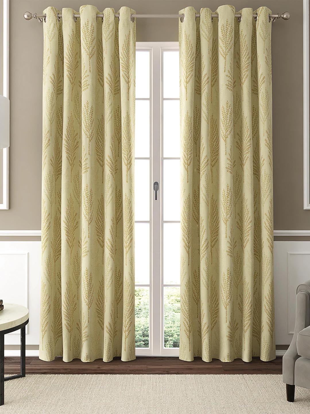 

GM Cream-Coloured & Beige 2 Pieces Floral Self Design Room Darkening Door Curtain
