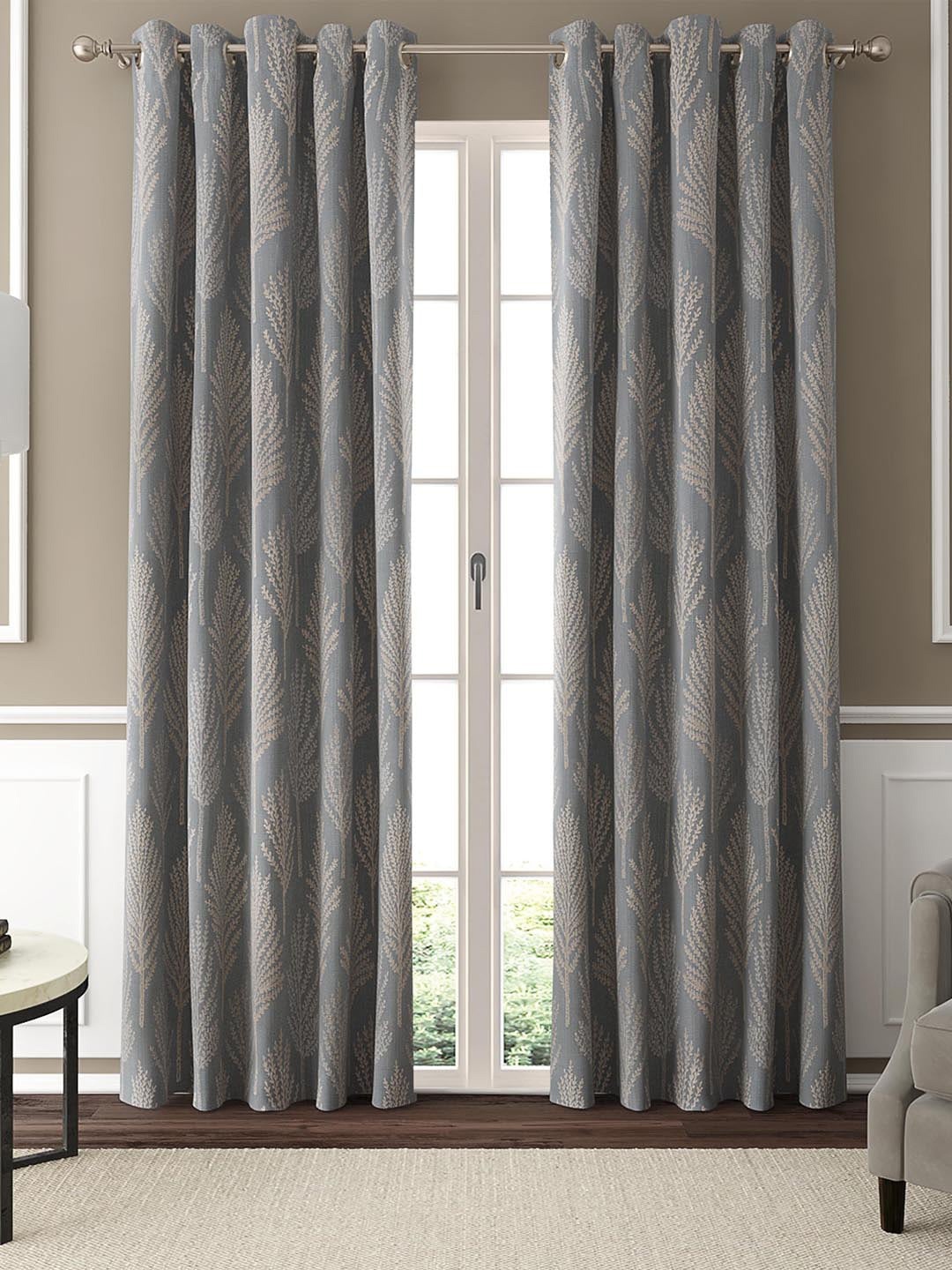 

GM Talgo Blue & Beige 2 Pieces Floral Room Darkening Door Curtain