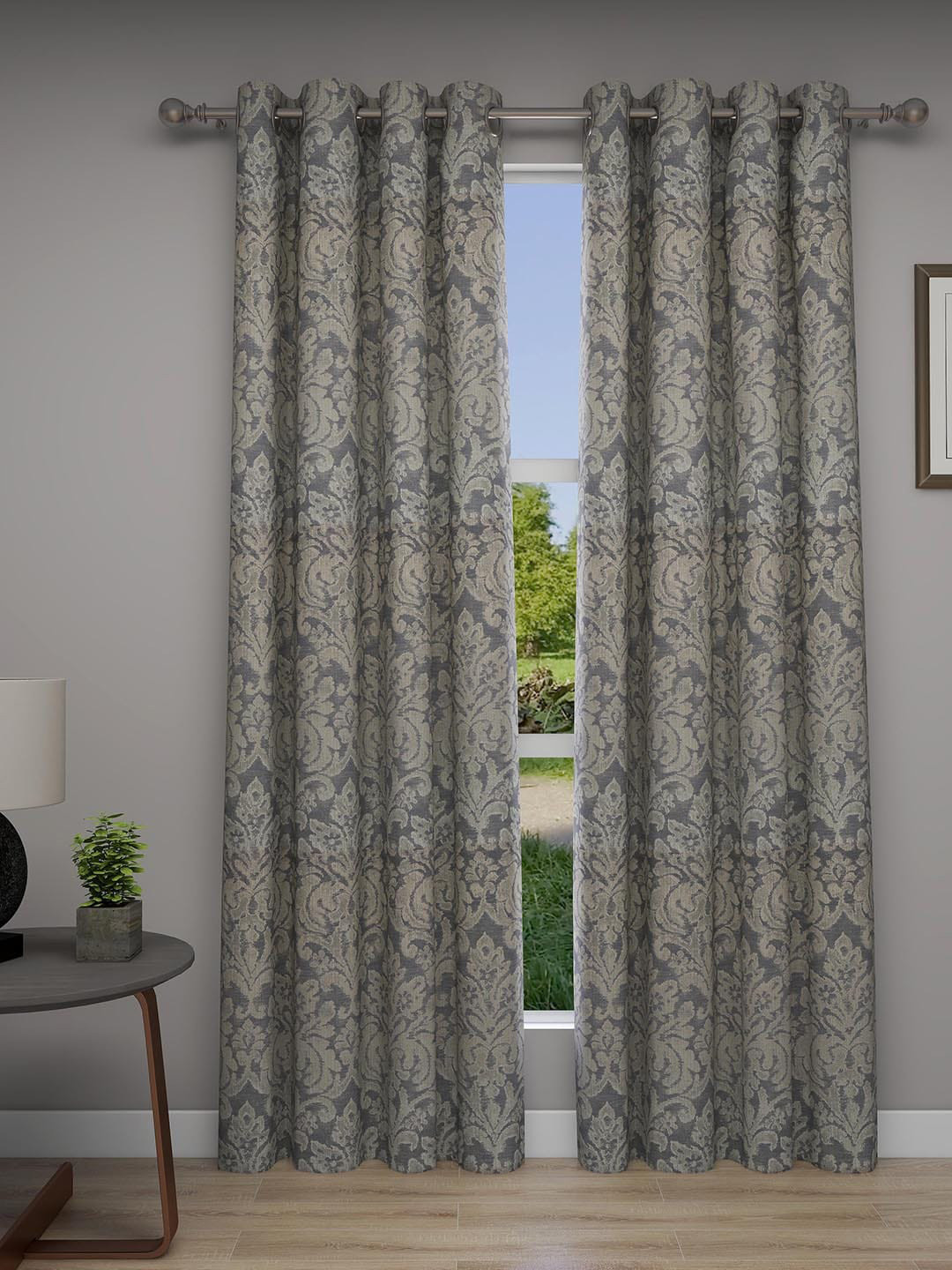 

GM Grey & Beige 2 Pcs Ethnic Motifs Room Darkening Door Curtain