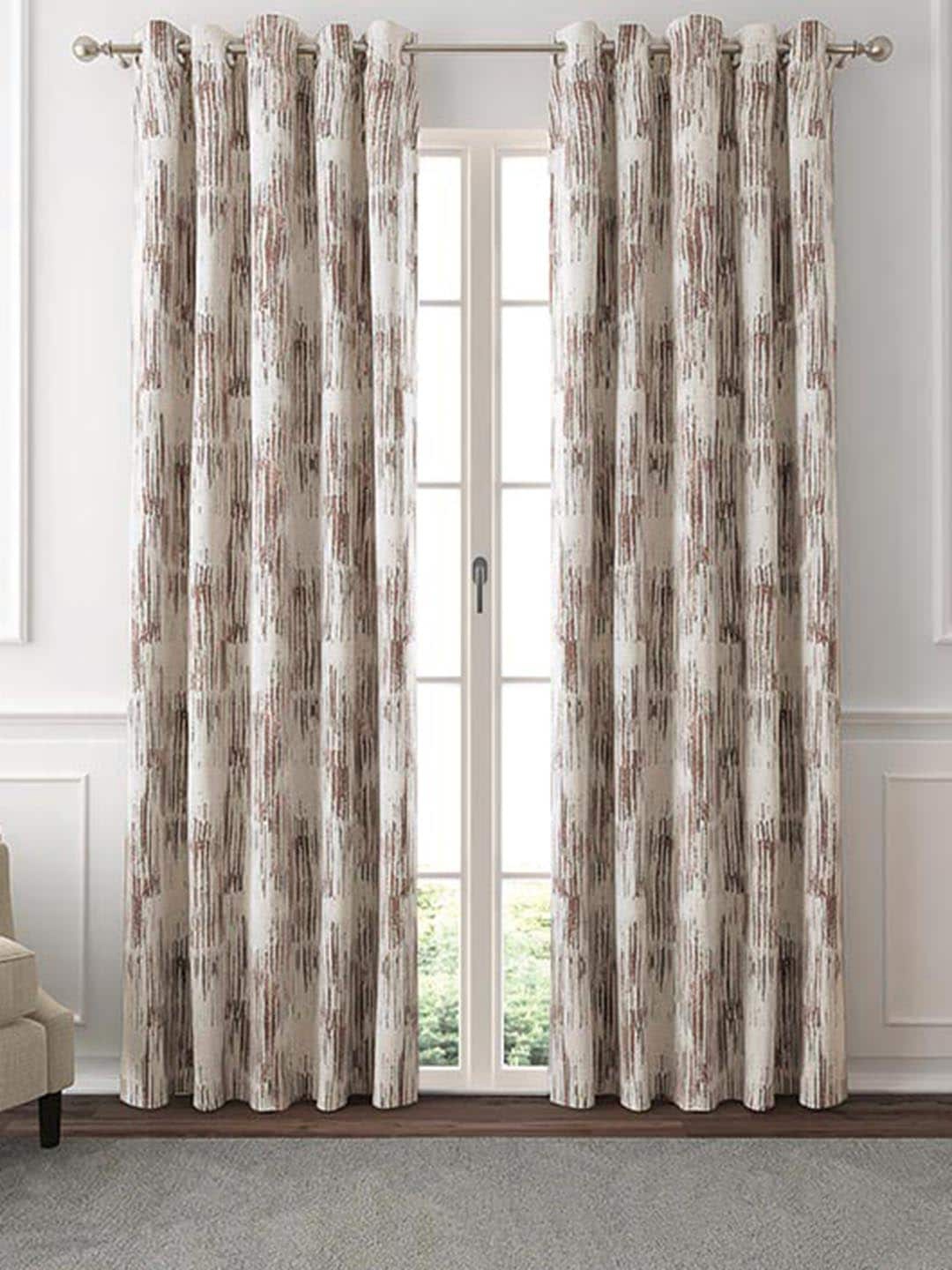 

GM White & Brown 2 Pcs Abstract Room Darkening Door Curtain