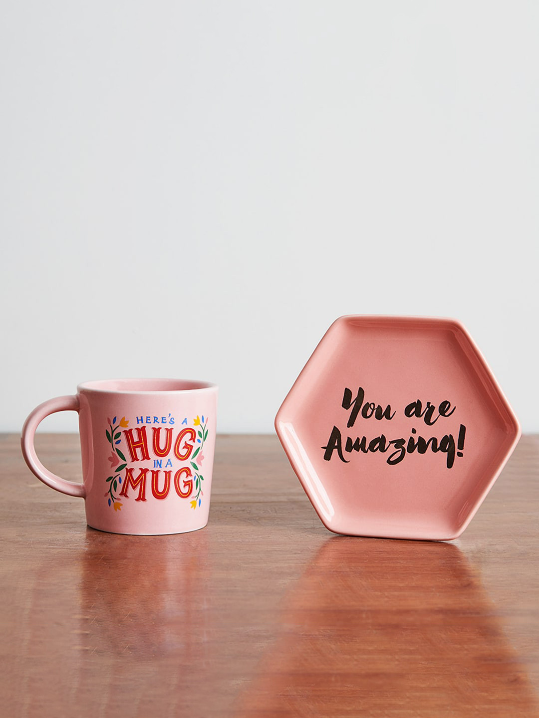 

Chumbak XOXO Gift Set Pink & Red 2-Pcs Printed Ceramic Mug & Trinket Tray Gift Set