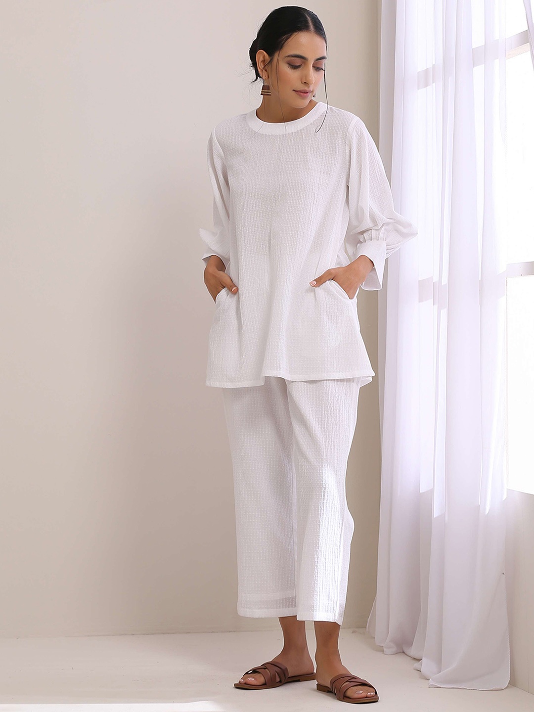 

trueBrowns Women Pure Cotton Tunic With Trousers, White