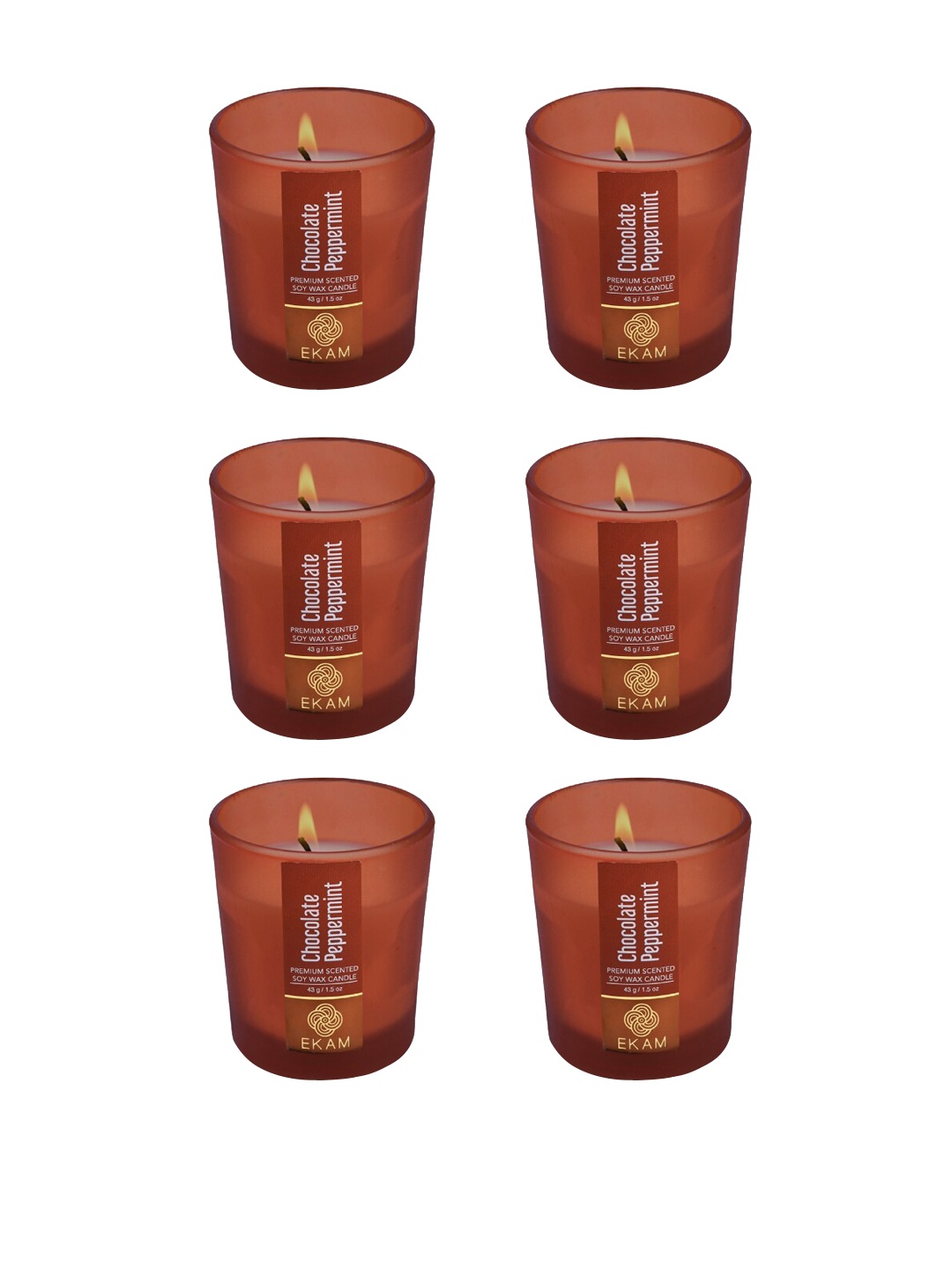 

Ekam Brown 6 Pieces Soya Wax & Glass Chocolate Peppermint Scented Candle Jars