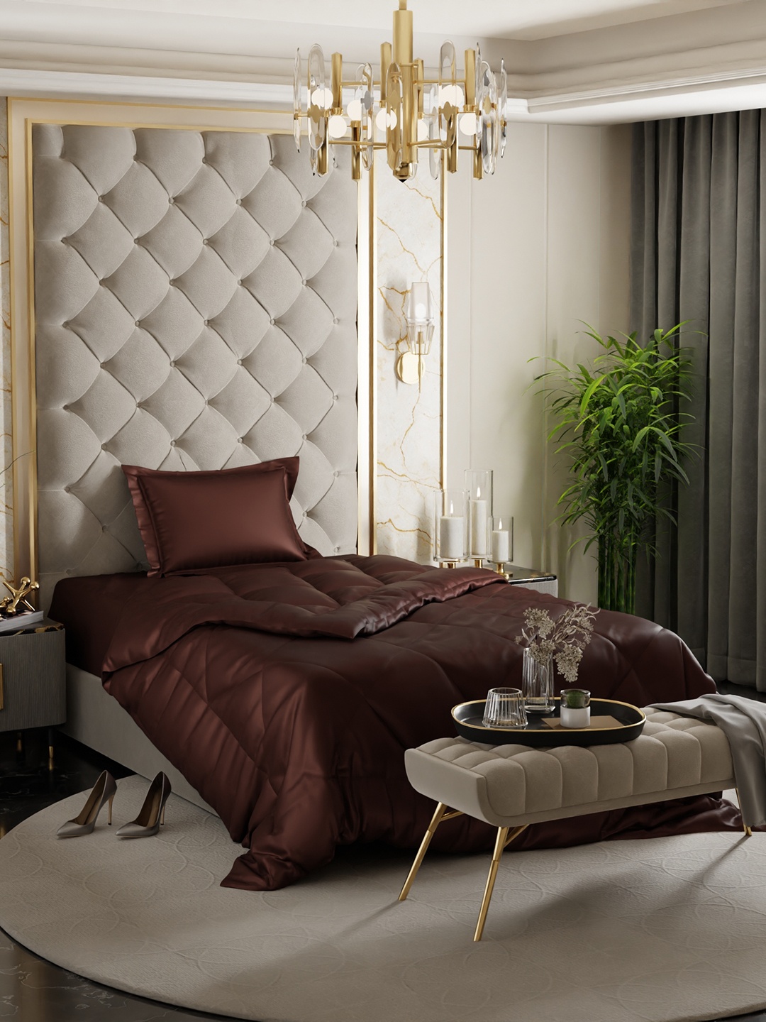 

Stoa Paris Date Night Brown Satin AC Room 150 GSM Single Bed Comforter