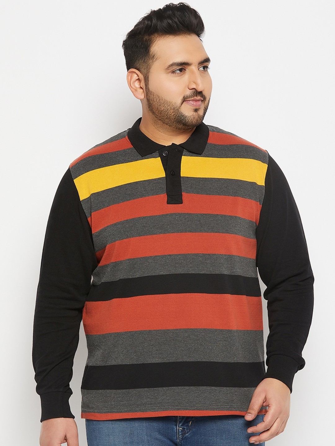 

AUSTIVO Striped Polo Collar T-shirt, Black