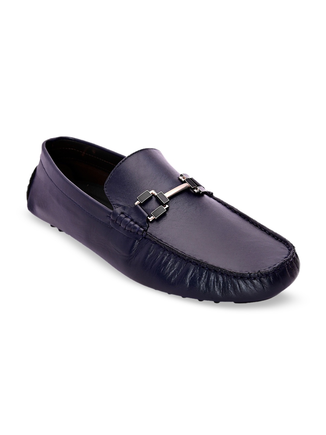 

San Frissco Men Textured Lightweight Leather Horsebit Loafers, Navy blue