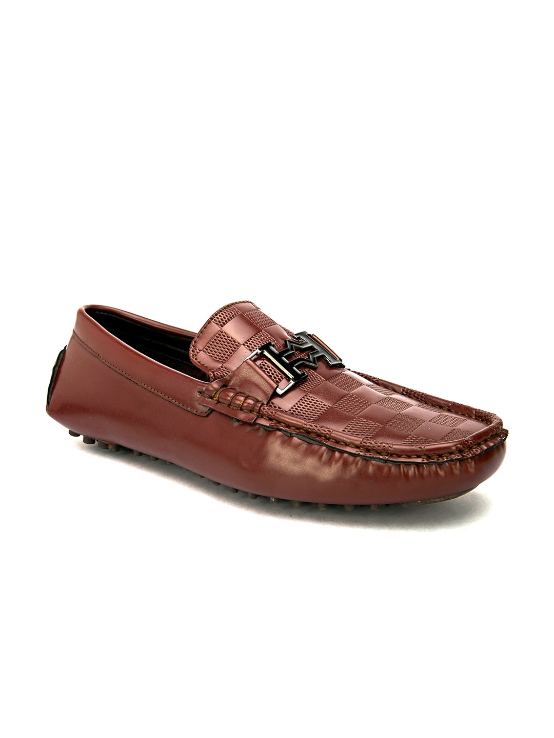 

San Frissco Men Textured Lightweight Horsebit Loafers, Maroon