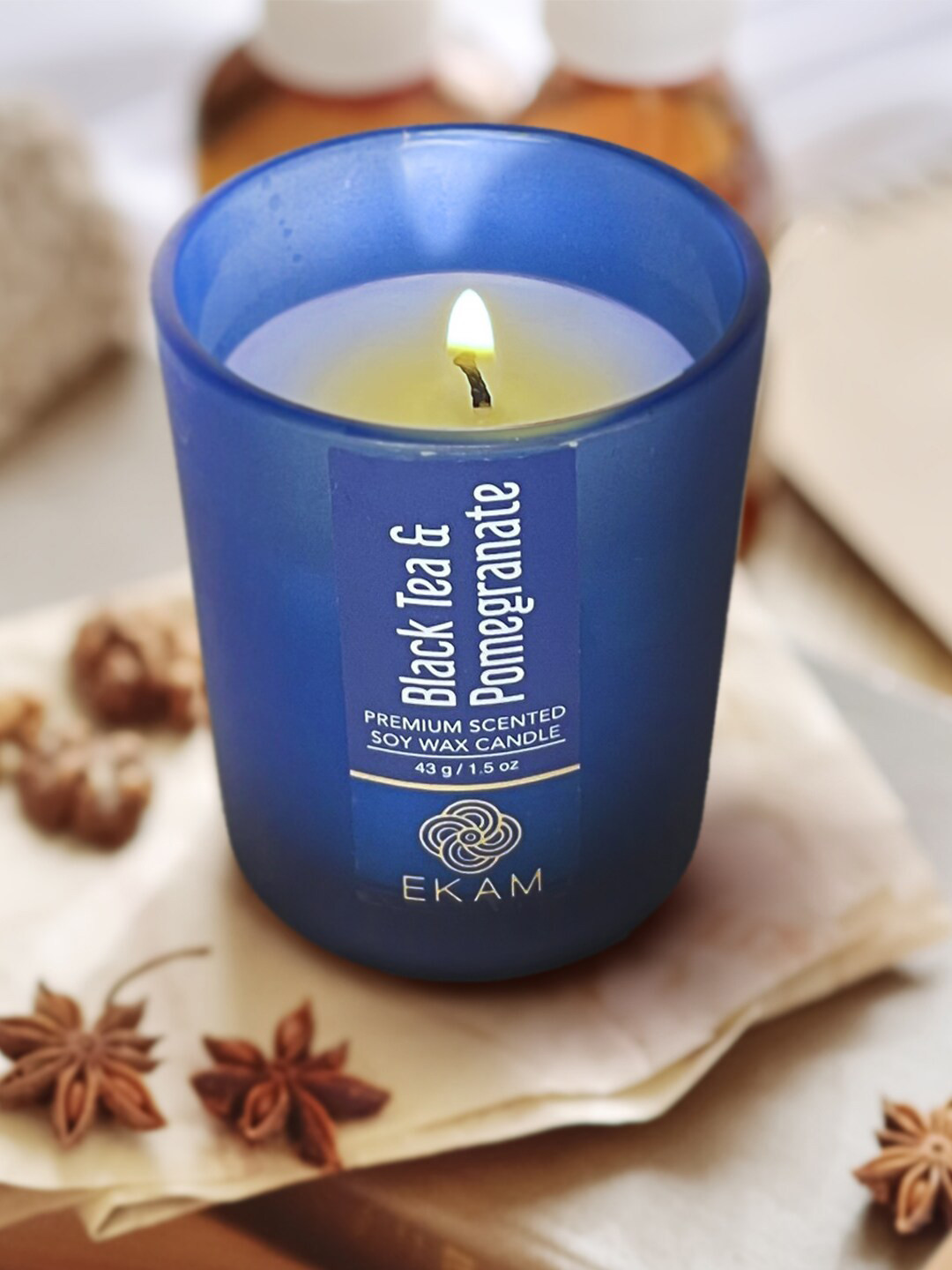 

Ekam Blue 9 Pieces Black Tea & Pomegranate Fragrance Scented Candle Jars