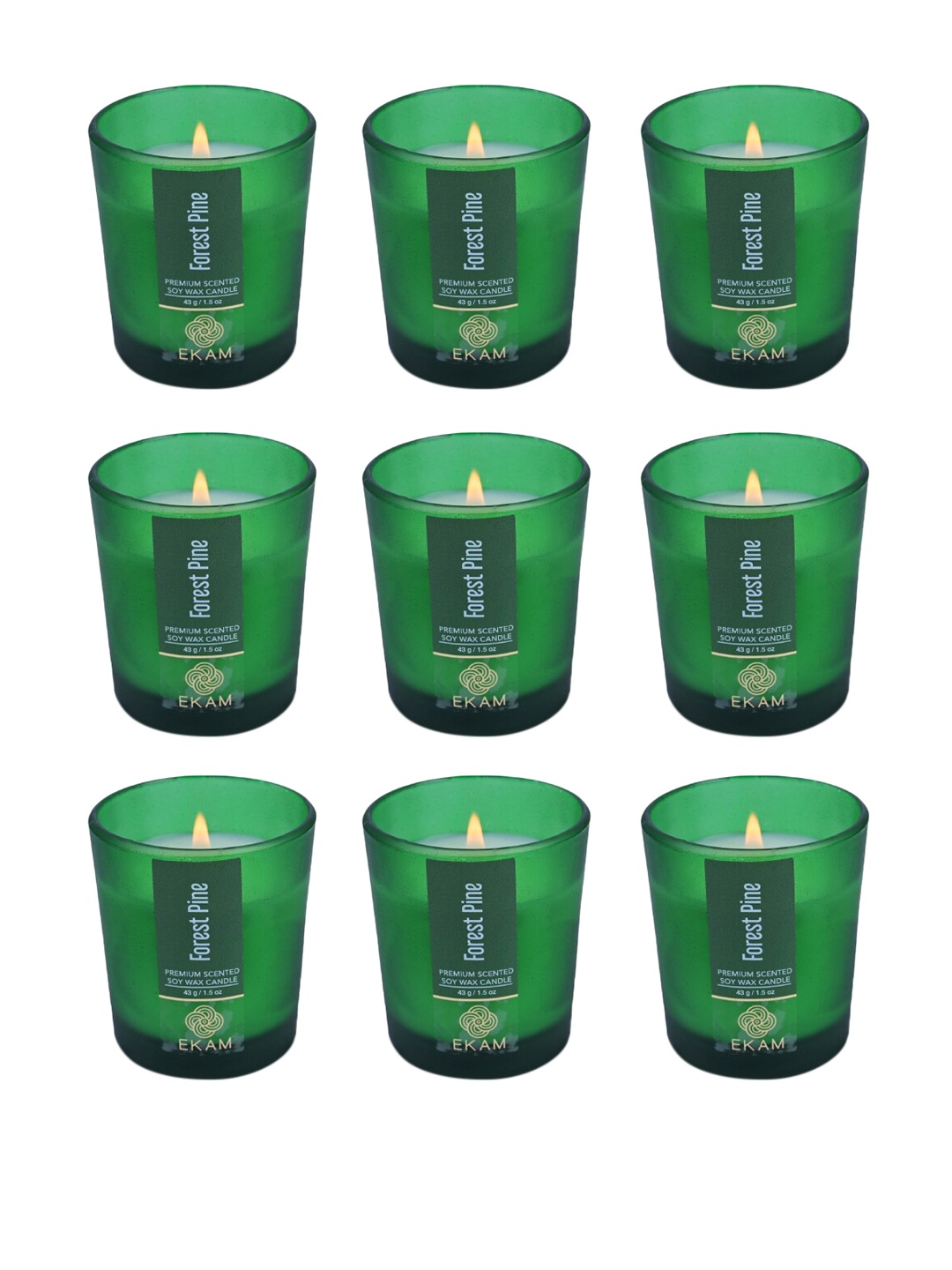 

Ekam Green 9 Pieces Forest Pine Fragrance Scented Candle Jars