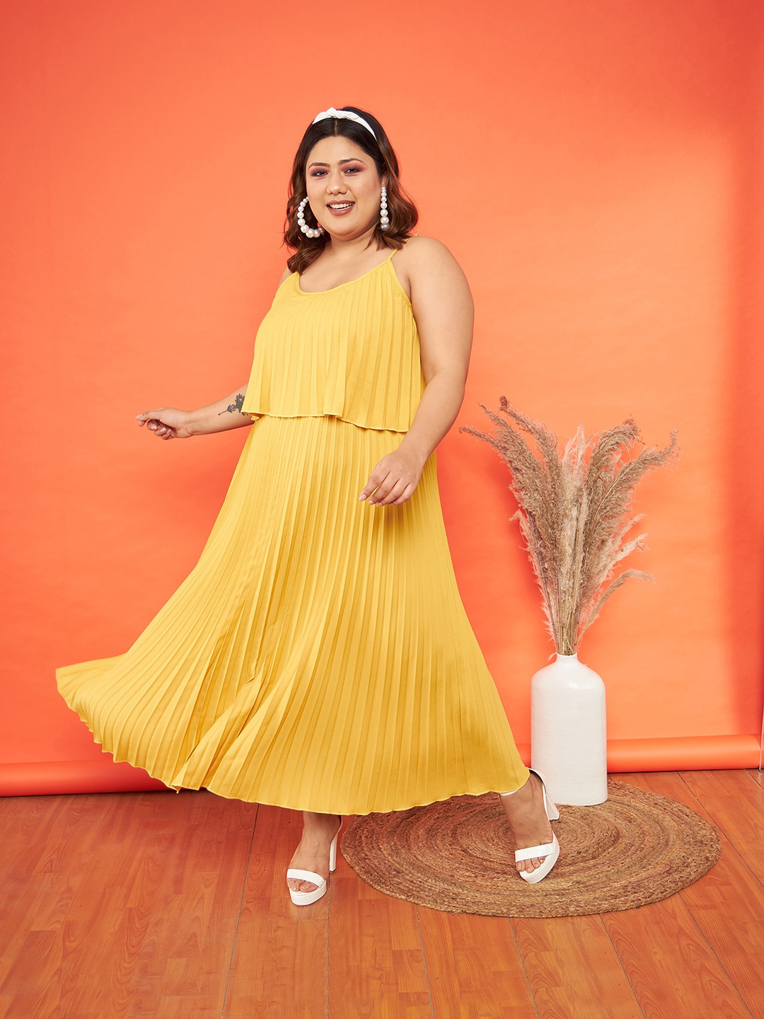 

SASSAFRAS Curve Crepe A-Line Dress, Mustard