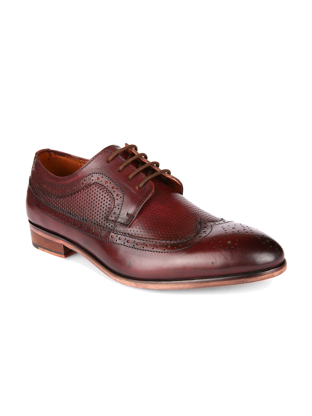 

San Frissco Men Perforated Genuine Leather Formal Brogues, Maroon