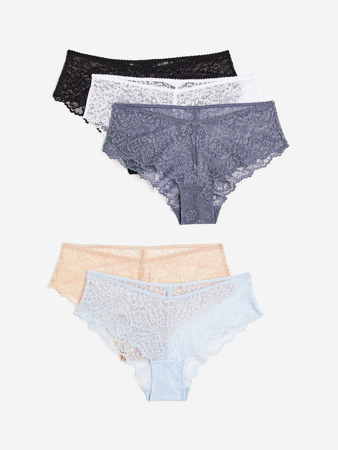 

H&M 5-Pack Lace Hipster Briefs, Beige