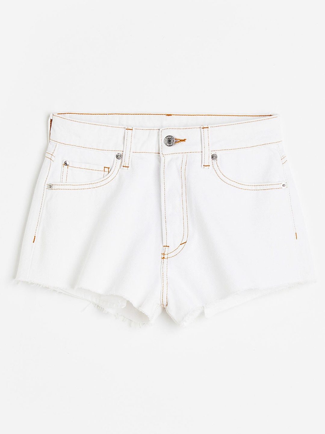 

H&M Women Pure Cotton Curvy Fit Denim Shorts, White