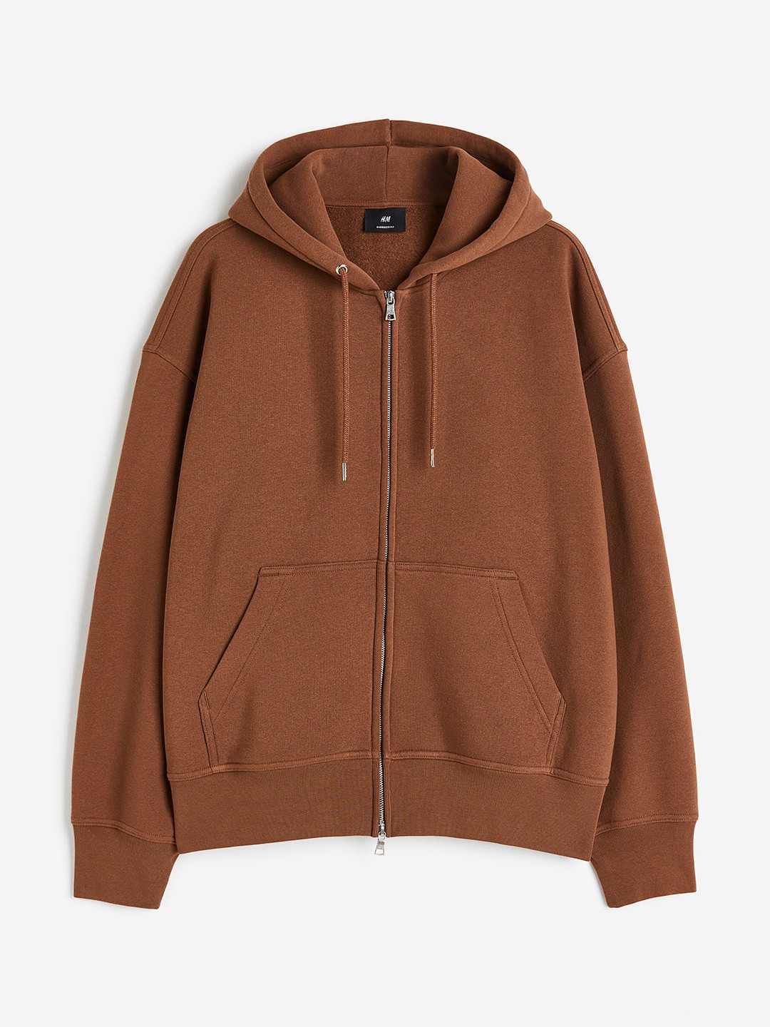 

H&M Men Oversized Fit Zip-Through Hoodie, Brown
