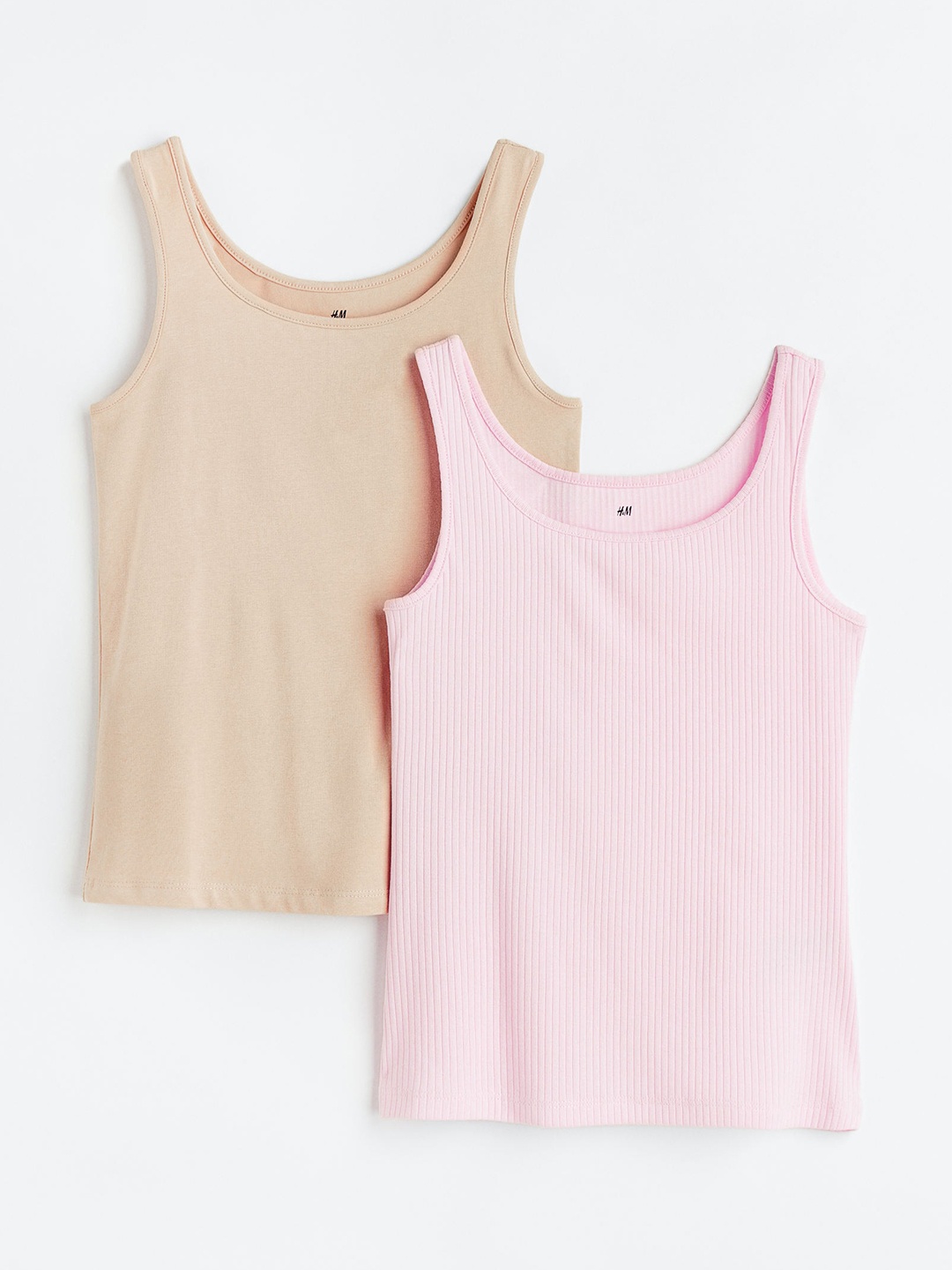 

H&M Girls 2-Pack Vest Tops, Beige
