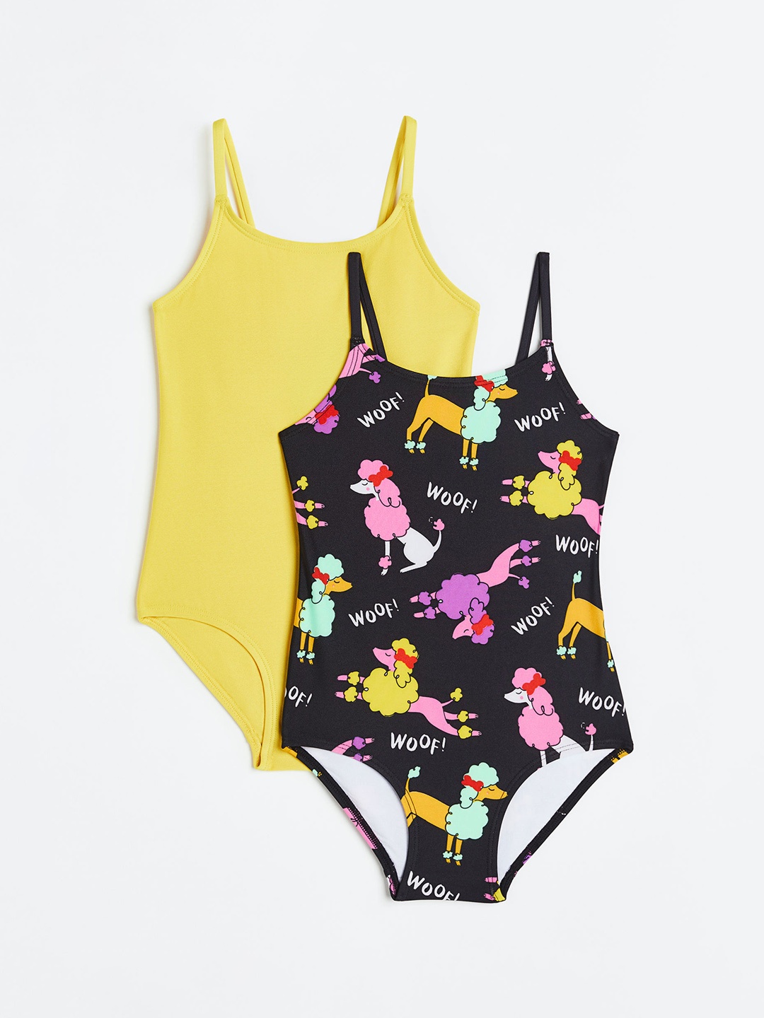

H&M Girls 2-Pack Patterned Swimsuits, Black
