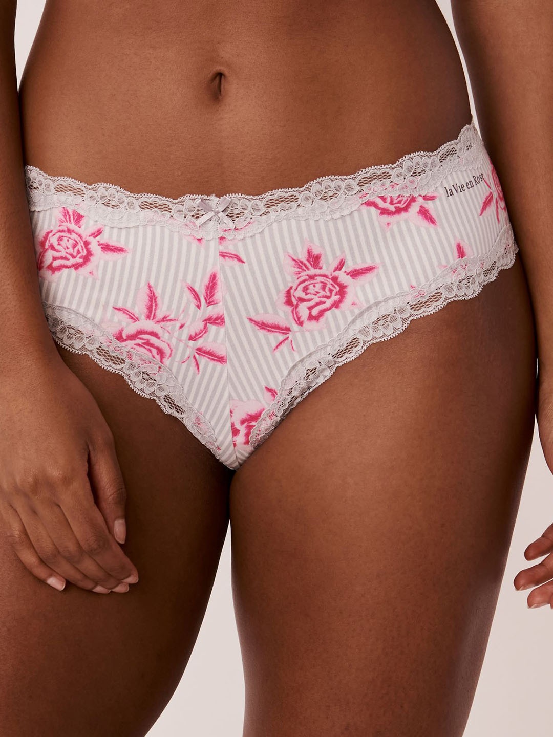 

La Vie en Rose Women LVIP Cheeky Low Rise Printed Basic Brief, White