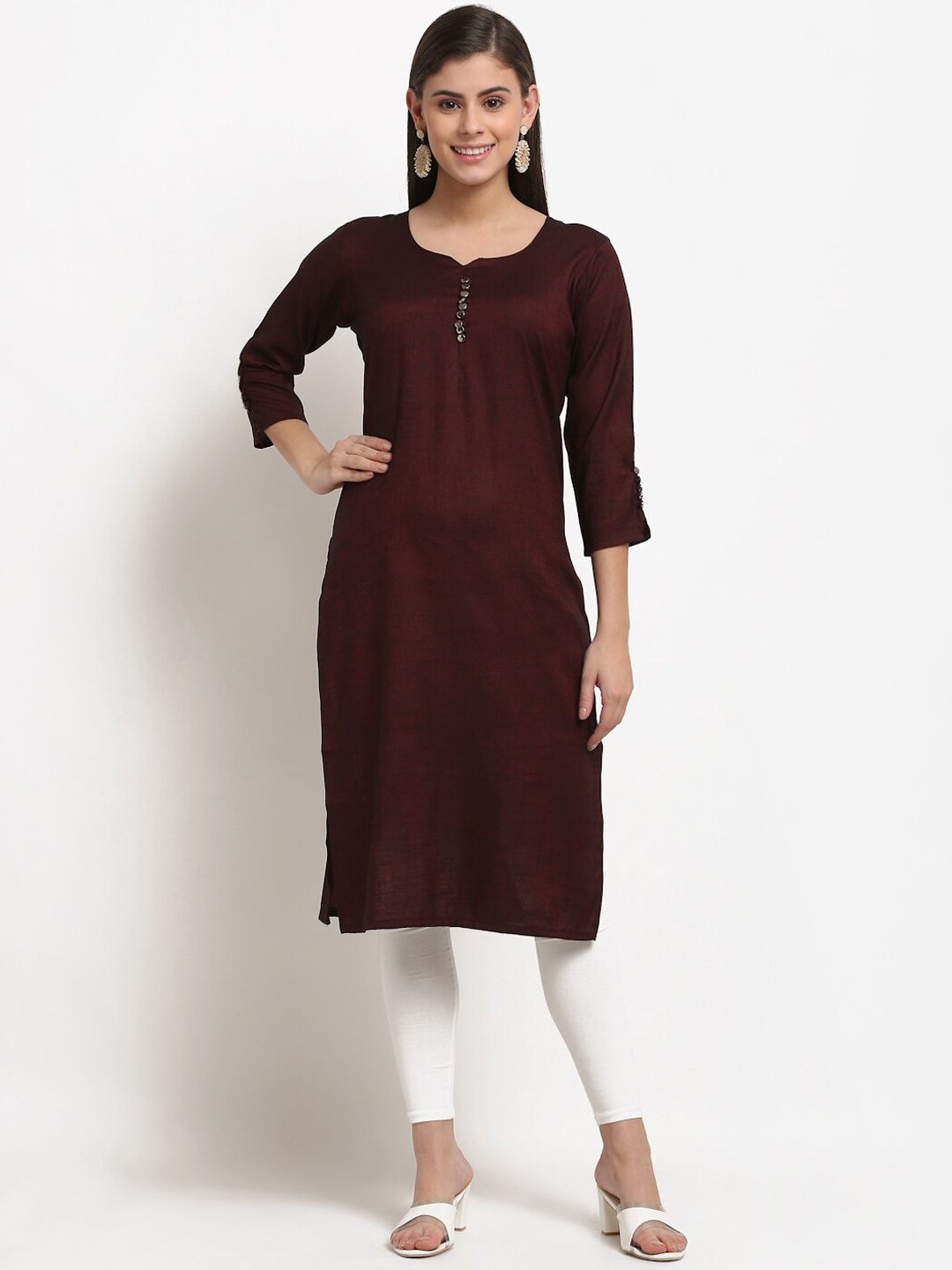 

GRACIT Notch Neck Straight Kurta Set, Maroon