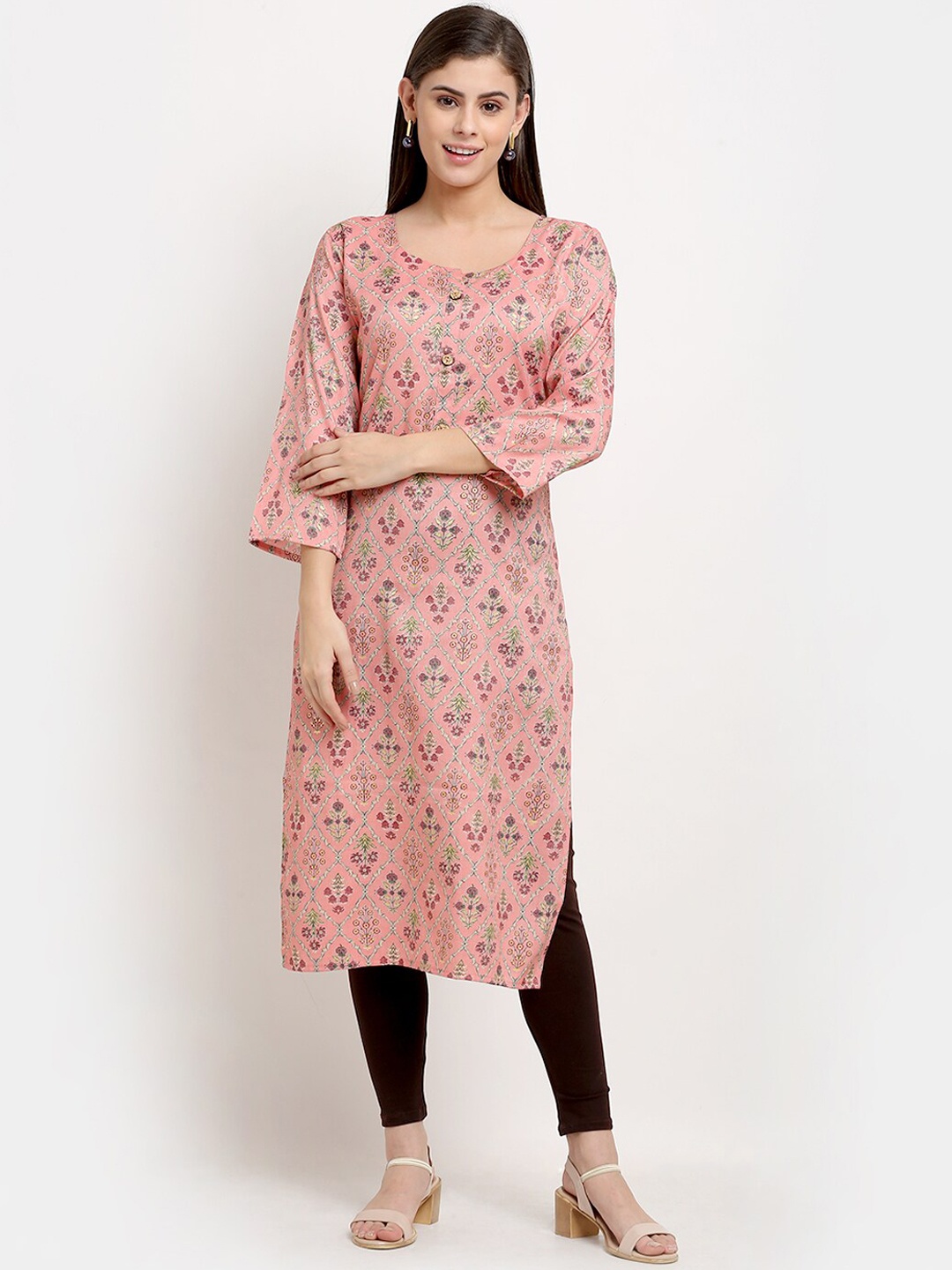 

GRACIT Women Floral Printed Kurta With Leggings, Peach