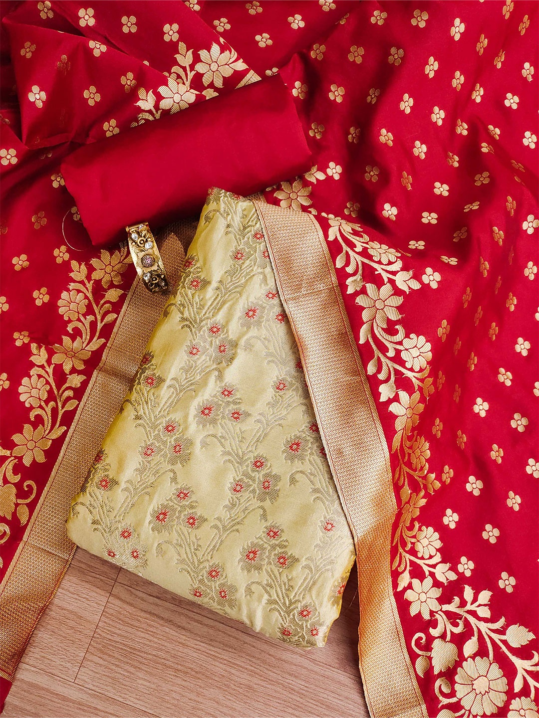 

KALINI Unstitched Dress Material, Cream