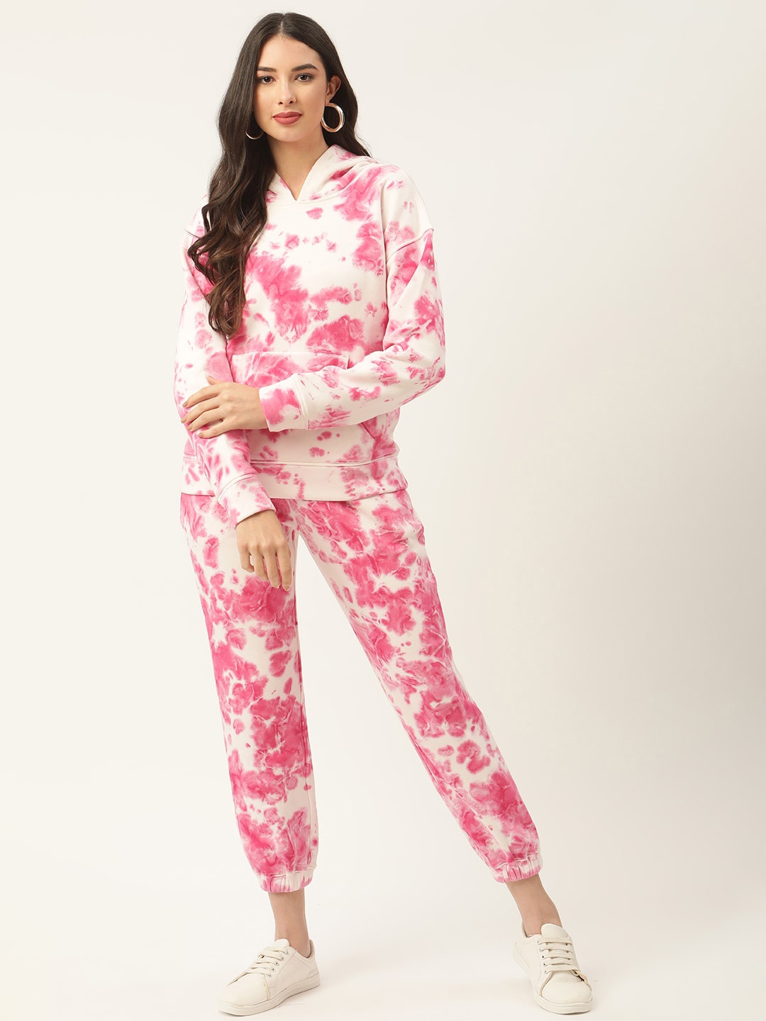 

Aayna Women Dyed Pure Cotton Hooded Sweatshirt with Joggers Co-Ord Set, Pink