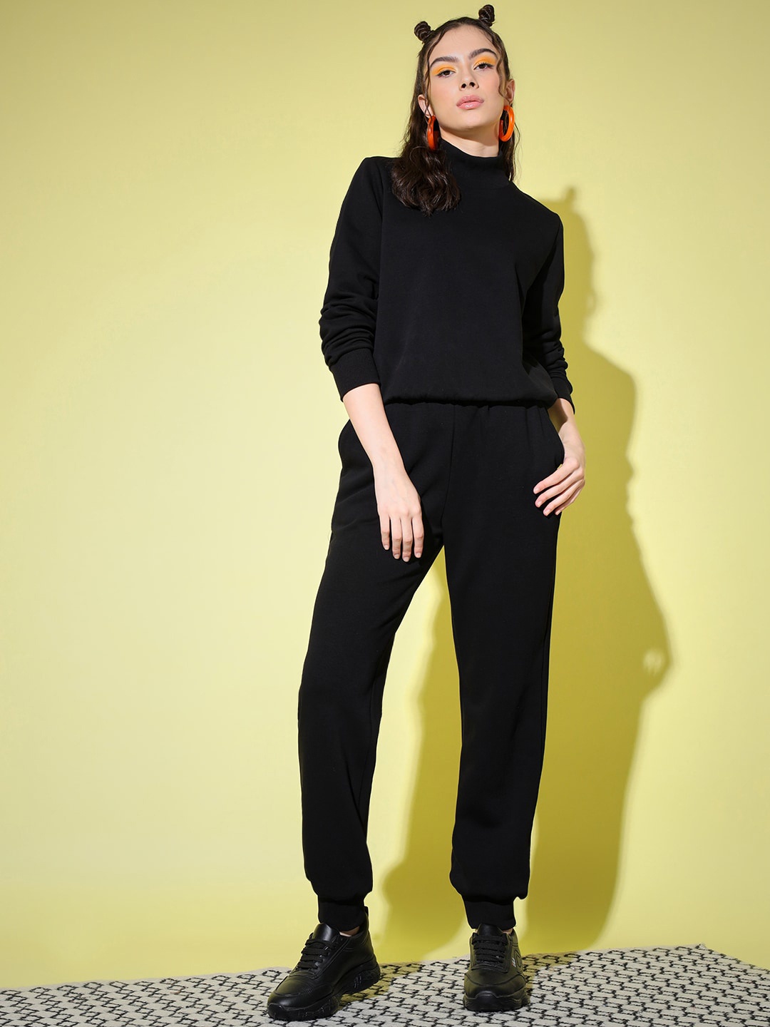 

Aayna Women Pure Cotton Sweatshirt with Joggers Co-Ord Set, Black