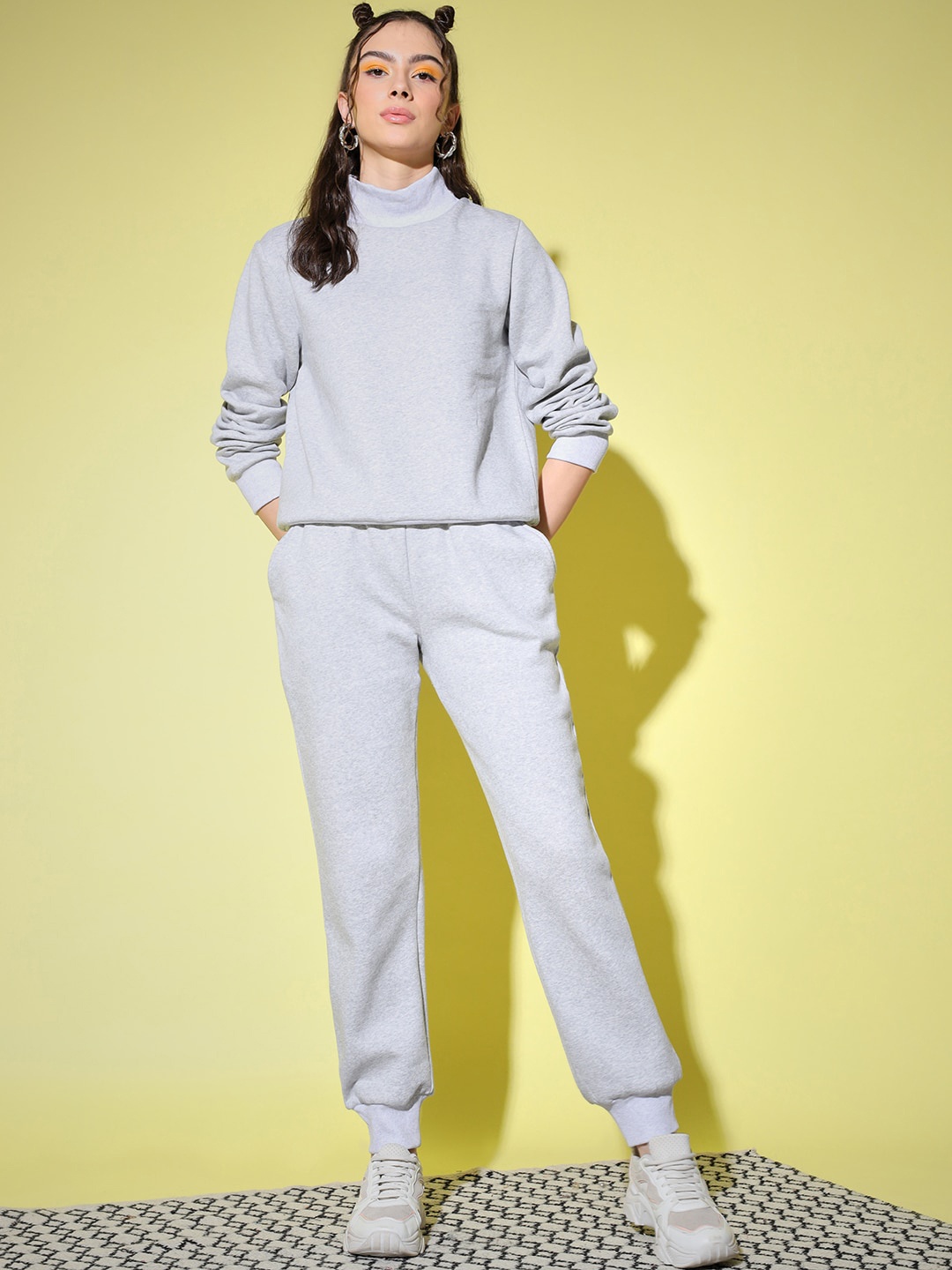 

Aayna Women Pure Cotton Sweatshirt with Joggers Co-Ord Set, Grey