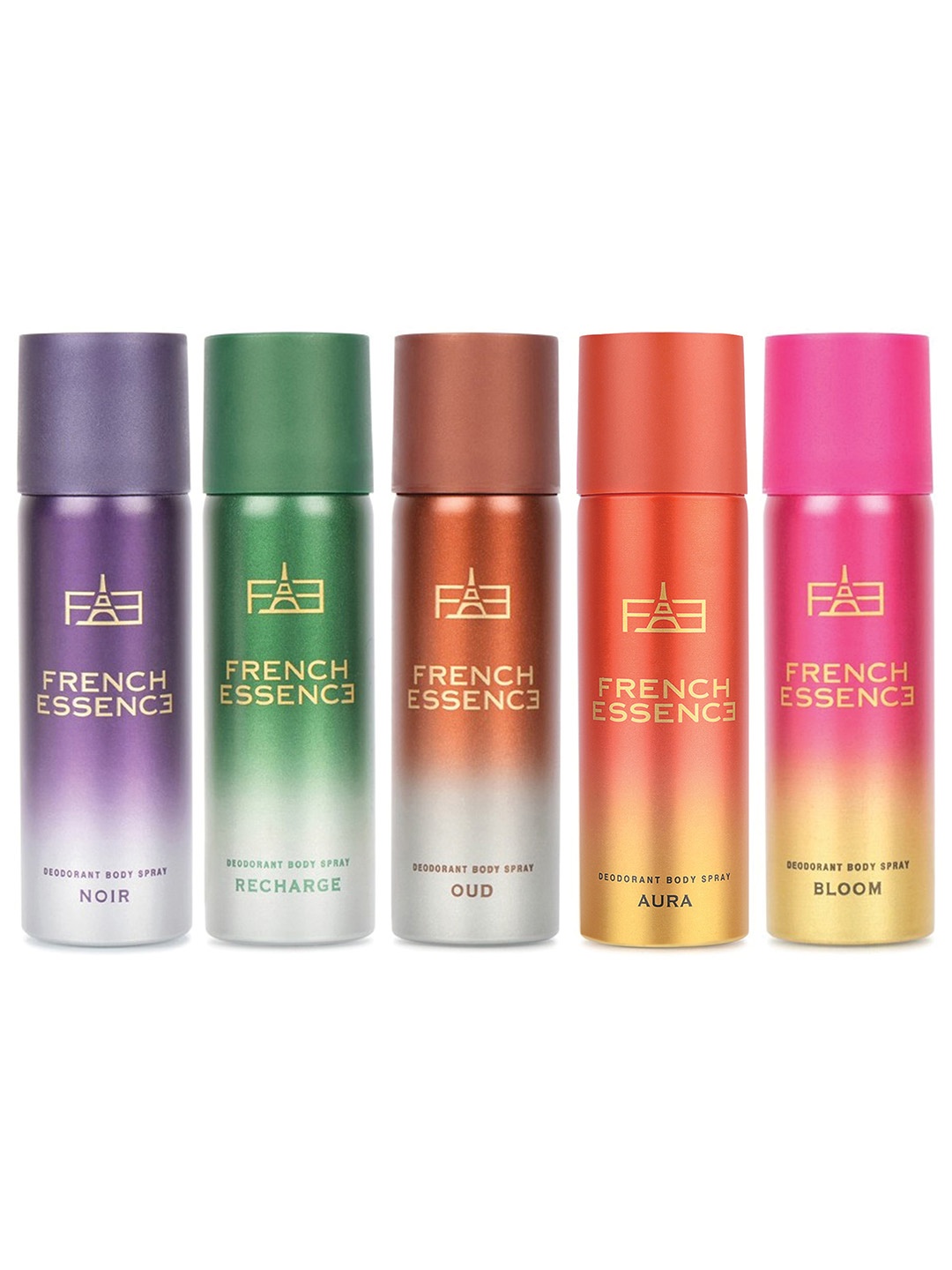 

FRENCH ESSENCE Set Of 5 Deodorant Body Spray - 50ml Each, Purple