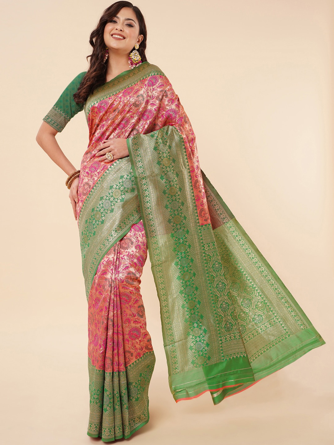

Wuxi Woven Design Zari Pure Silk Banarasi Saree, Pink