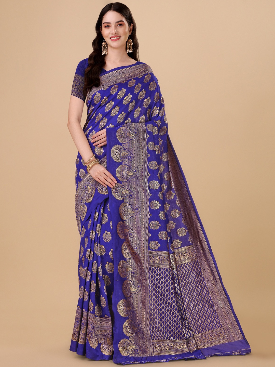 

Wuxi Ethnic Motifs Woven Design Zari Pure Silk Banarasi Saree, Blue