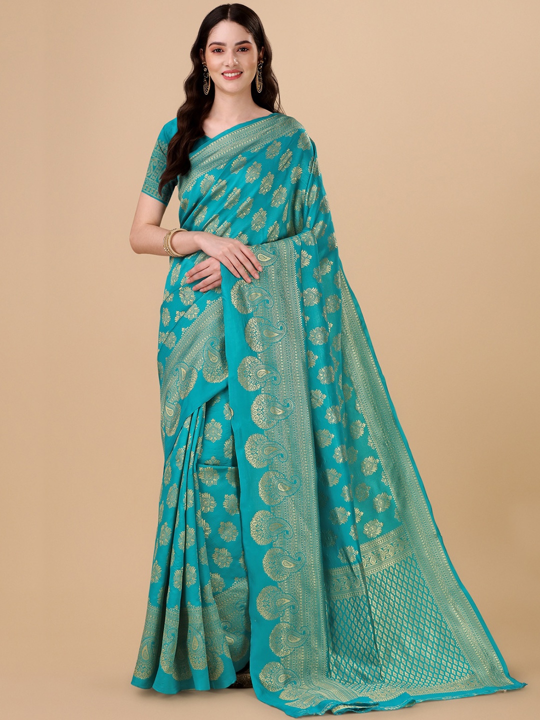 

Wuxi Ethnic Motif Zari Pure Silk Banarasi Saree, Sea green